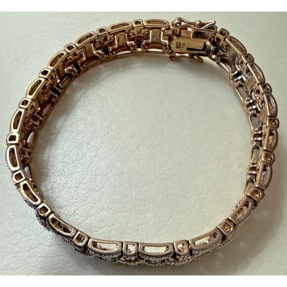 Sterling Silver 925 Gold Tone Tennis Round CZ Bracelet - Picture 2 of 4